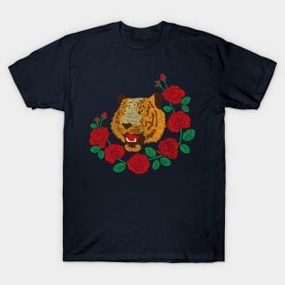 Faux Embroidery Tiger and Roses T-Shirt